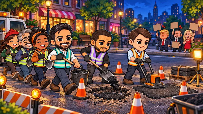 The three heroes repairing the block together.